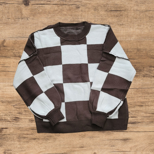 Checkered Drop Sleeve Sweater