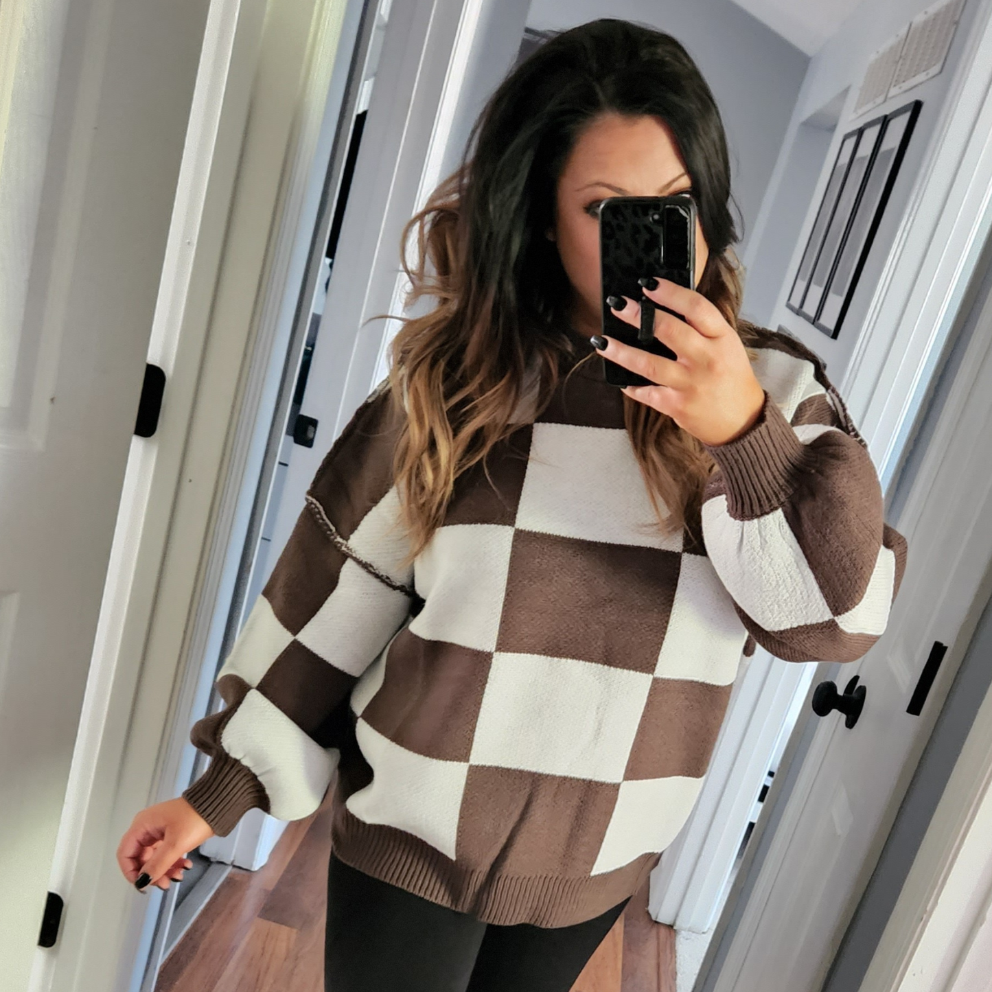 Checkered Drop Sleeve Sweater