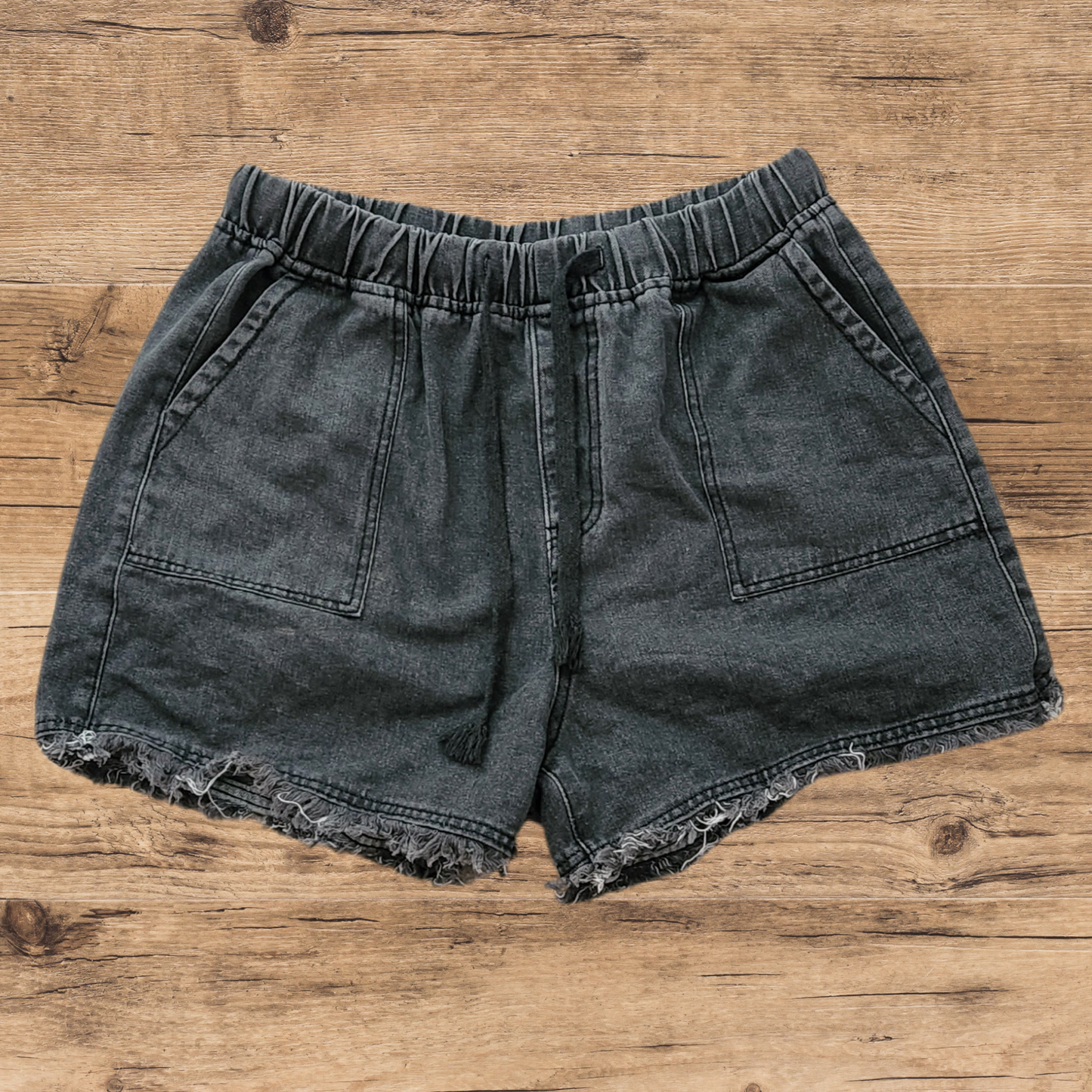 Drawstring High Waisted Raw Edge Denim Shorts